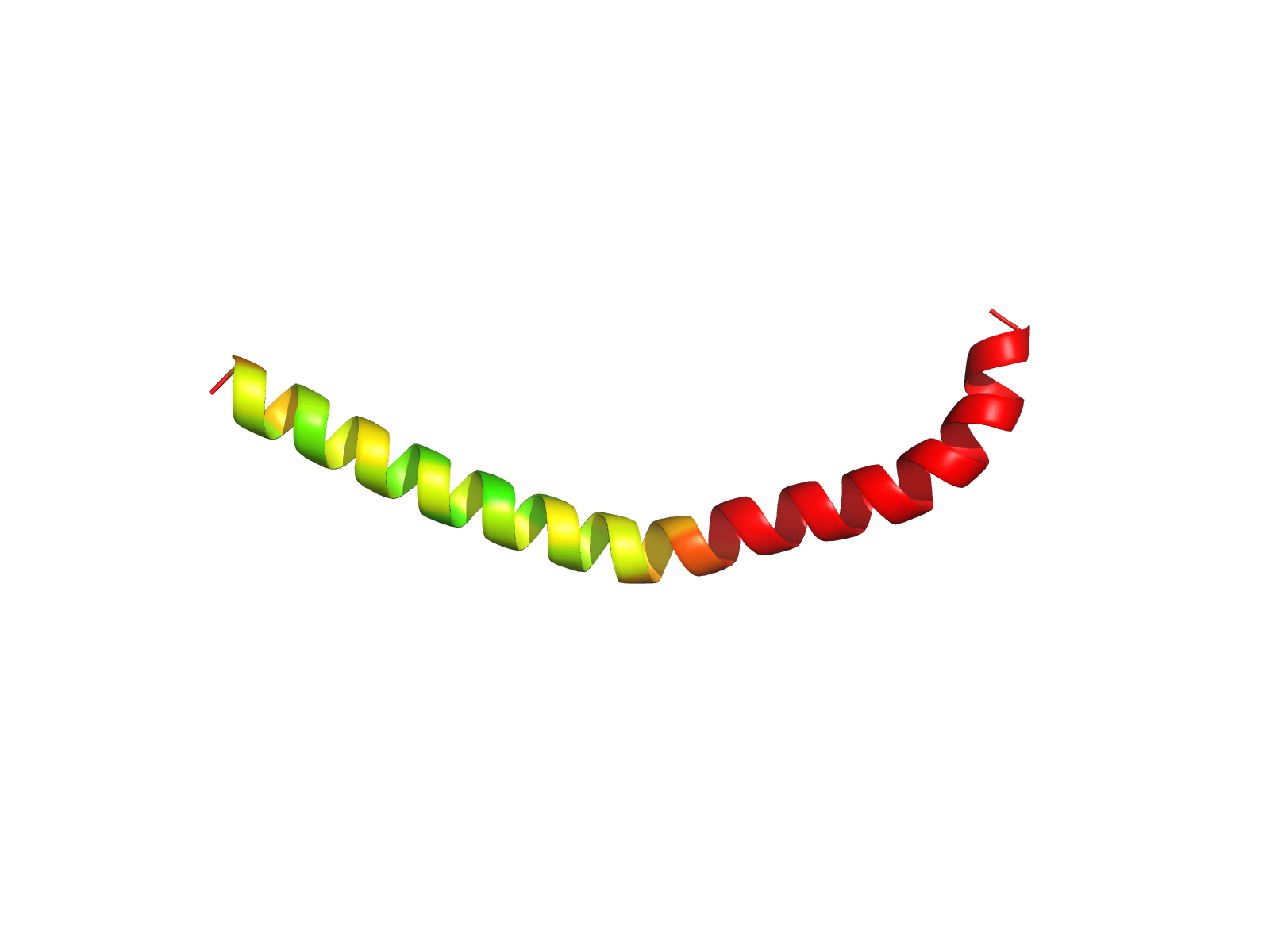 ESMFold2 prediction of a 53-residue protein, rendered as a cartoon and colored by per-residue pLDDT confidence (low → high). Produced end-to-end by Sheaf v0.11.0 on a Modal H100.
