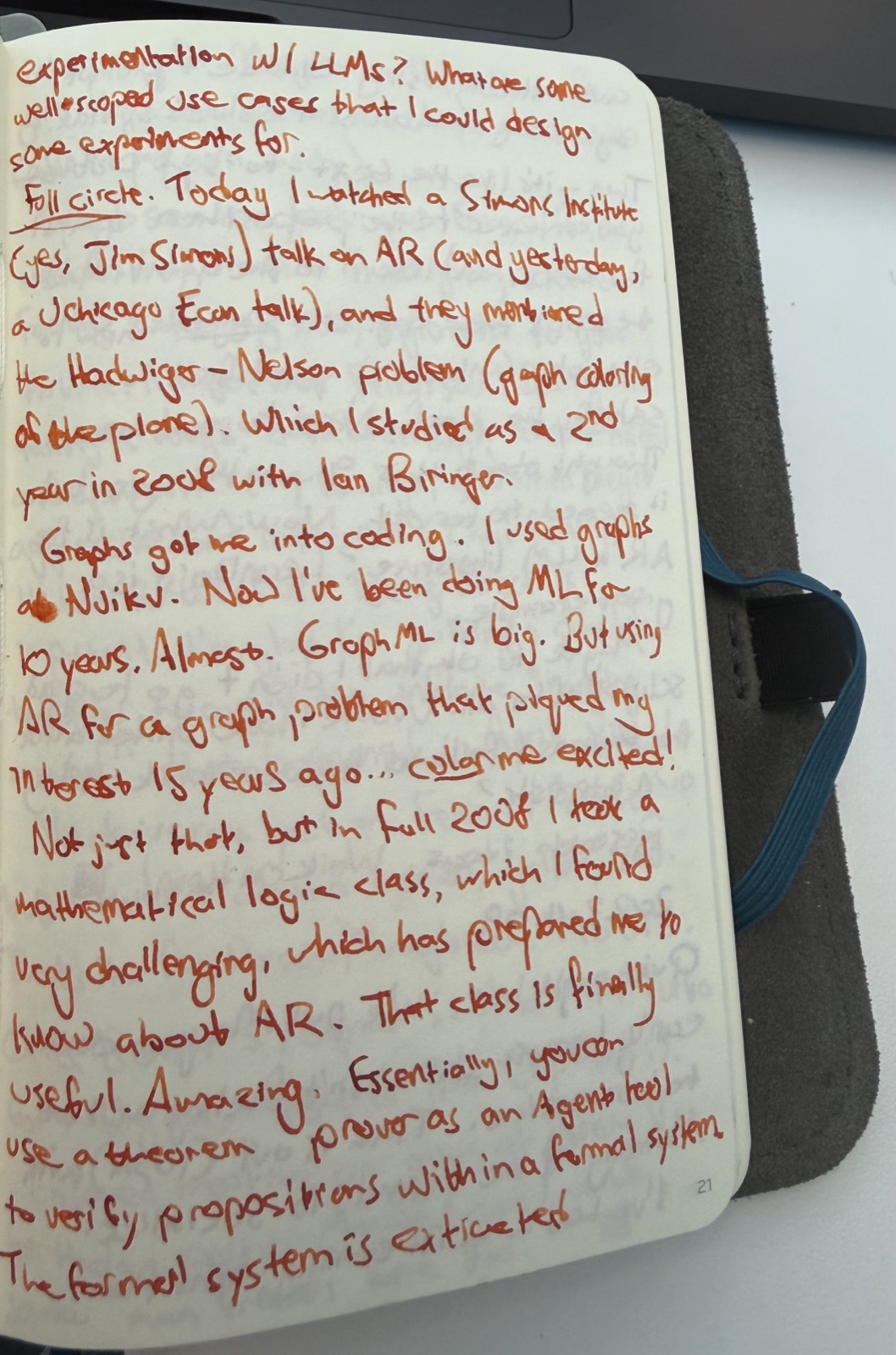Notebook entry — Simons Institute, Hadwiger-Nelson, the math logic thread