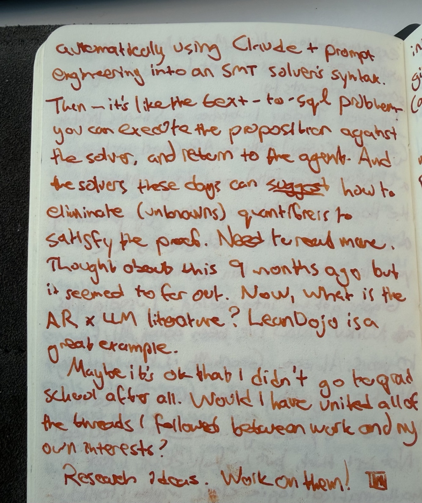 Notebook entry — the SMT solver idea