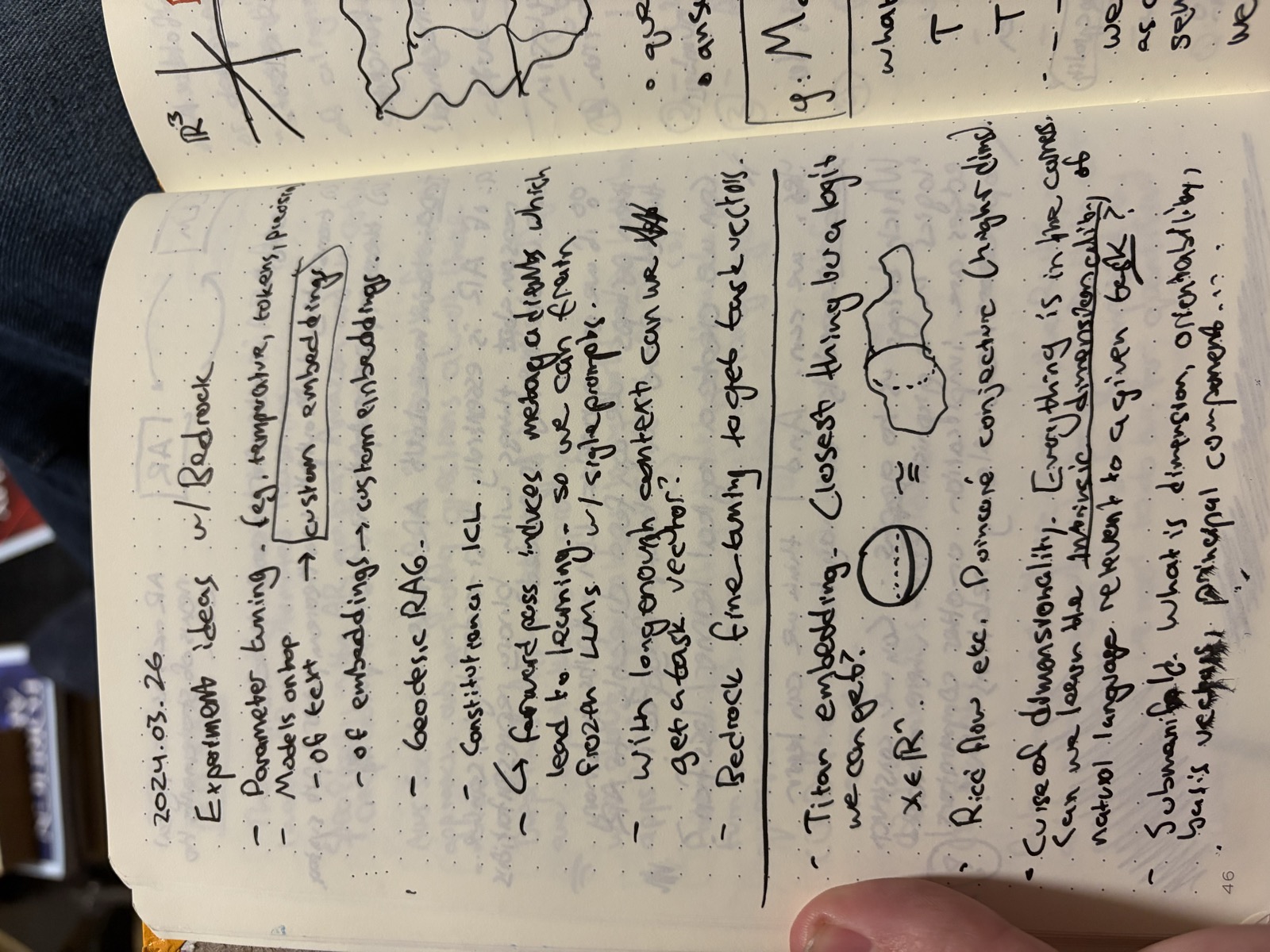 Notebook page on Amazon Titan embeddings, manifolds, and the curse of dimensionality, March 26 2024