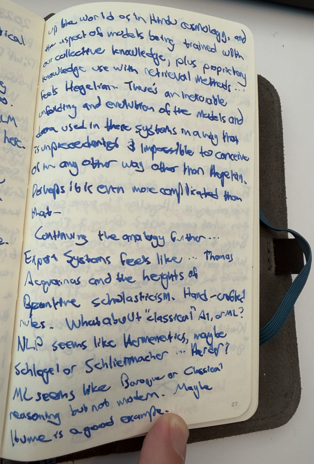 Notebook entry — expert systems as scholasticism, NLP as hermeneutics, classical ML as Humean
