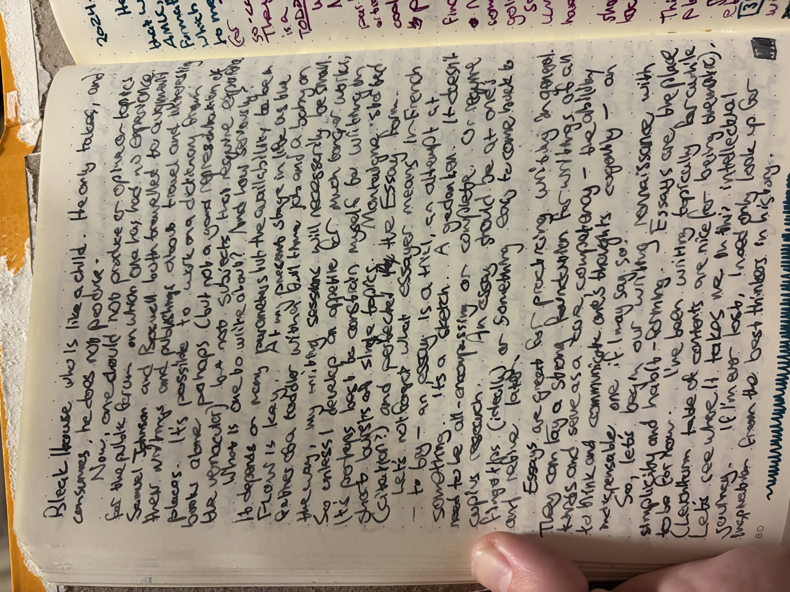 Notebook page titled "Bleak House: who is the public", dense flowing prose, April 2024